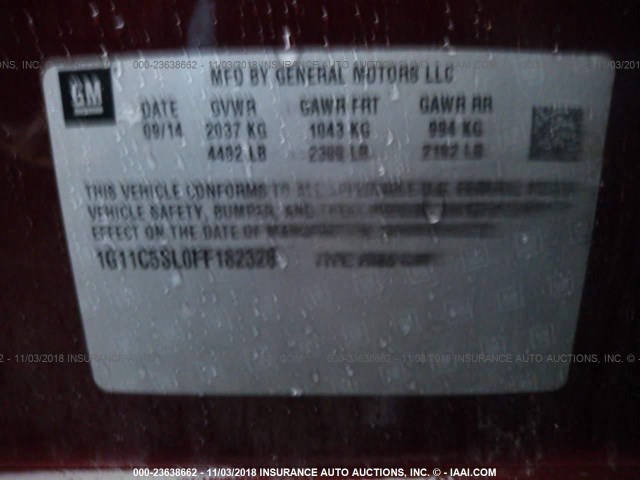 1G11C5SL0FF182328 - 2015 CHEVROLET MALIBU 1LT მუქწითელი ფოტო 9