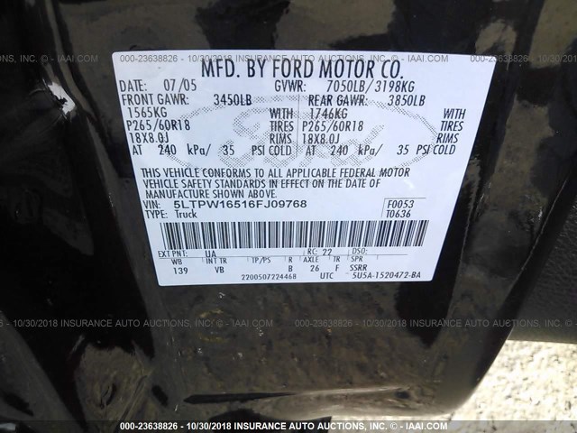 5LTPW16516FJ09768 - 2006 LINCOLN MARK LT BLACK photo 9