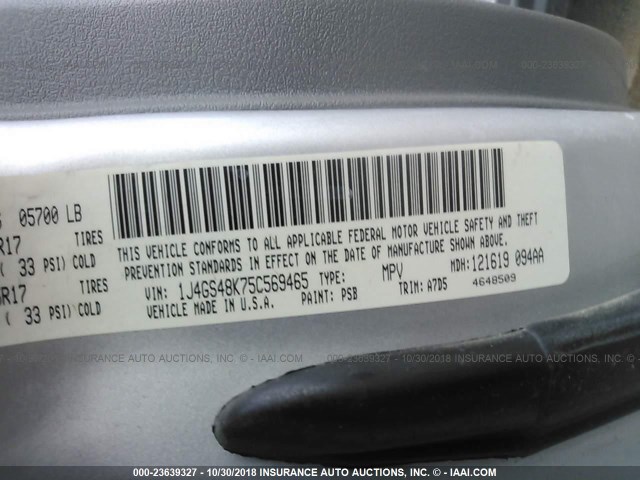 1J4GS48K75C569465 - 2005 JEEP GRAND CHEROKEE LAREDO/COLUMBIA/FREEDOM 银色 照片 9