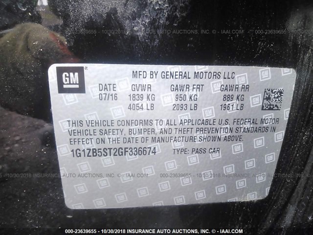 1G1ZB5ST2GF336674 - 2016 CHEVROLET MALIBU LS BLACK photo 9