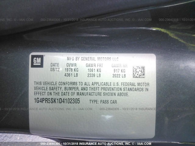 1G4PR5SK1D4102305 - 2013 BUICK VERANO CONVENIENCE GRAY photo 9