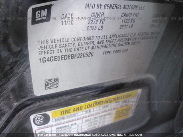 1G4GE5ED6BF230520 - 2011 BUICK LACROSSE CXS BLACK photo 9