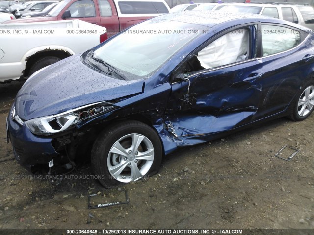 5NPDH4AE6GH724705 - 2016 HYUNDAI ELANTRA SE/SPORT/LIMITED BLUE photo 6