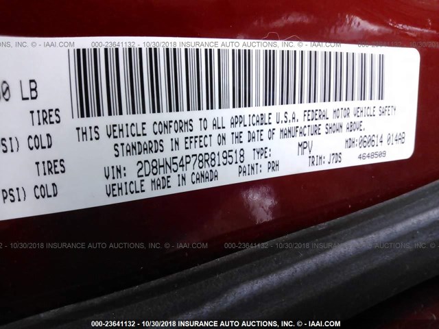 2D8HN54P78R819518 - 2008 DODGE GRAND CARAVAN SXT RED photo 9