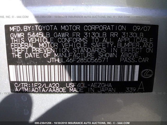 JTHBL46F285056571 - 2008 LEXUS LS 460 SILVER photo 9