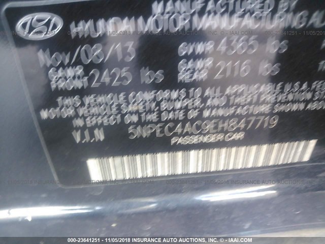 5NPEC4AC9EH847719 - 2014 HYUNDAI SONATA SE/LIMITED GRAY photo 8