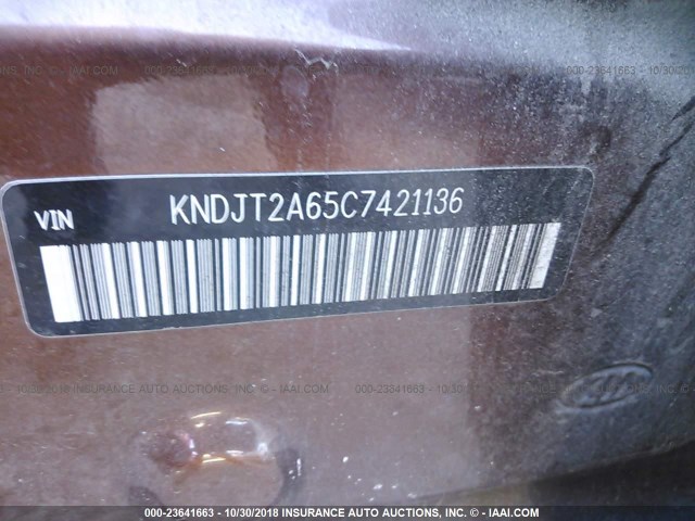 KNDJT2A65C7421136 - 2012 KIA SOUL +/!/SPORT BROWN photo 9