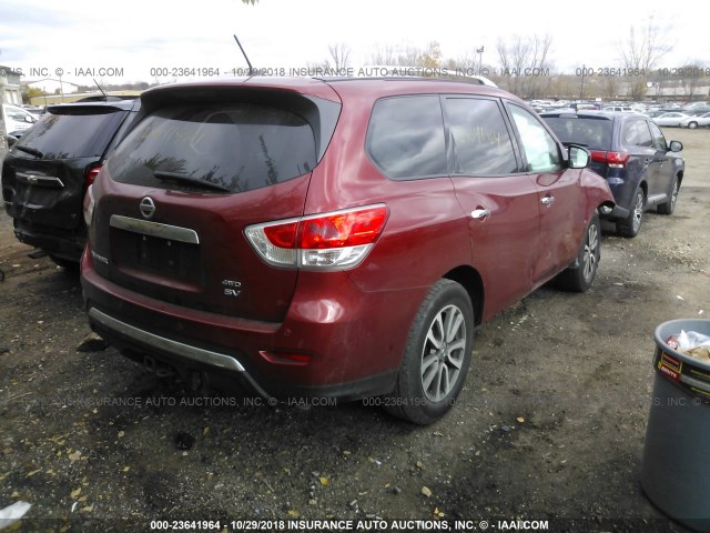 5N1AR2MM3DC643509 - 2013 NISSAN PATHFINDER S/SV/SL/PLATINUM MAROON photo 4