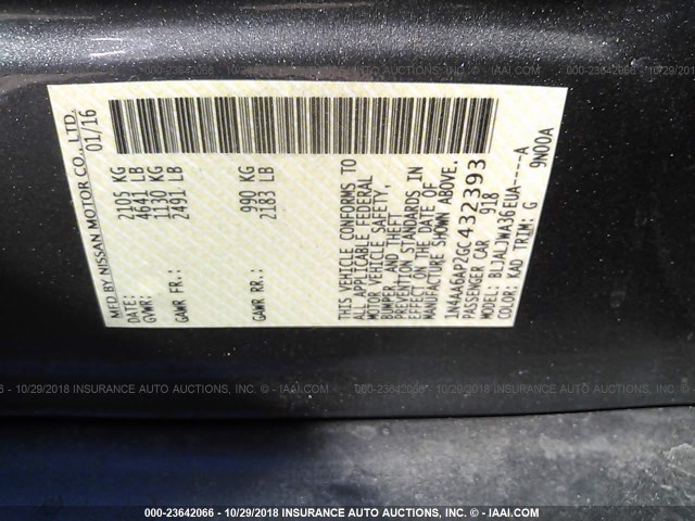 1N4AA6AP2GC432393 - 2016 NISSAN MAXIMA 3.5S/SV/SL/SR/PLAT GRAY photo 9