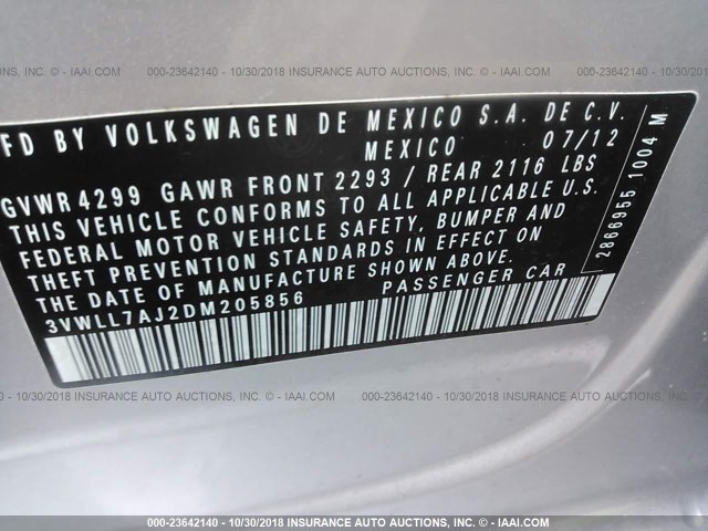 3VWLL7AJ2DM205856 - 2013 VOLKSWAGEN JETTA TDI SILVER photo 9