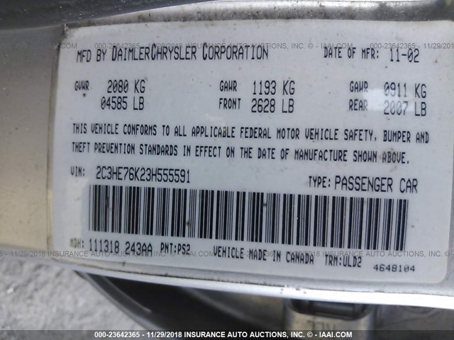 2C3HE76K23H555591 - 2003 CHRYSLER 300M SPECIAL SILVER photo 9
