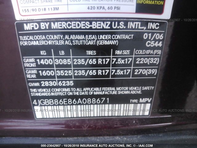 4JGBB86E86A088671 - 2006 MERCEDES-BENZ ML RED photo 9