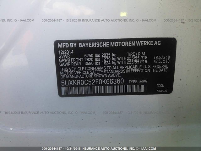 5UXKR0C52F0K66360 - 2015 BMW X5 XDRIVE35I WHITE photo 9