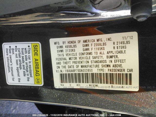 19UUA8F75DA003950 - 2013 ACURA TL ADVANCE GRAY photo 9