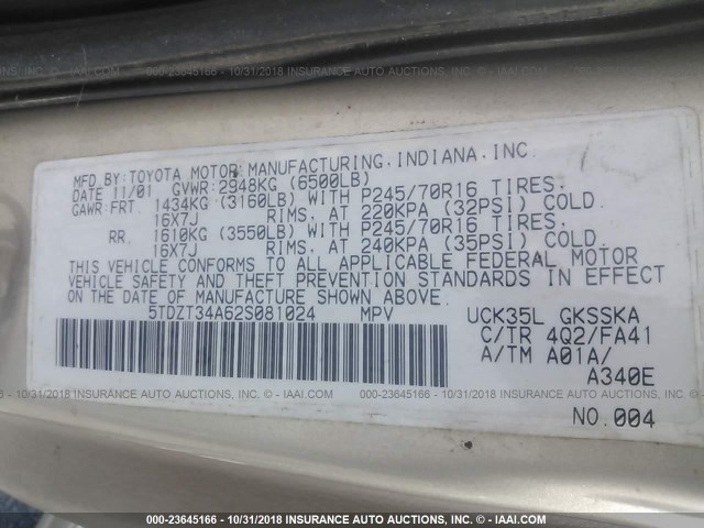 5TDZT34A62S081024 - 2002 TOYOTA SEQUOIA SR5 Champagne photo 9