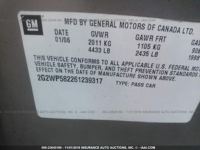 2G2WP582261239317 - 2006 PONTIAC GRAND PRIX GOLD photo 9