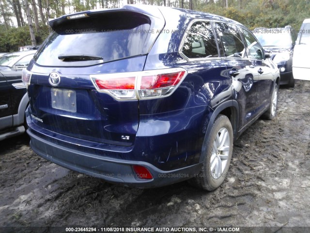 5TDZKRFH9FS081802 - 2015 TOYOTA HIGHLANDER LE/LE PLUS BLUE photo 4