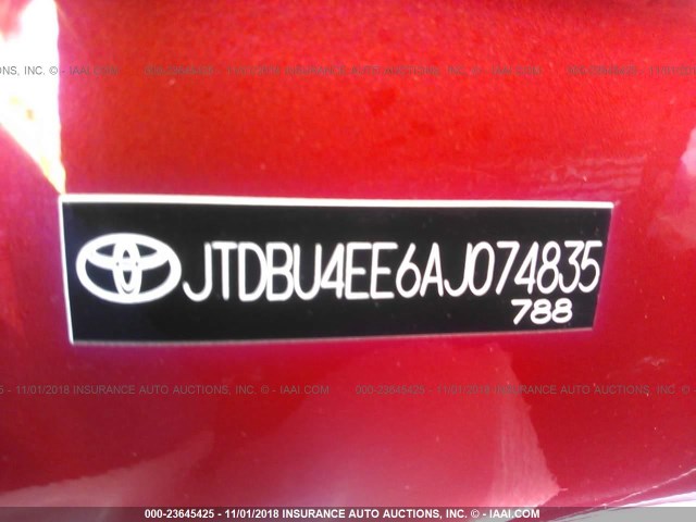 JTDBU4EE6AJ074835 - 2010 TOYOTA COROLLA S/LE/XLE RED photo 9