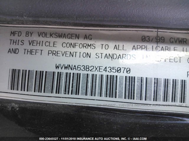 WVWNA63B2XE435070 - 1999 VOLKSWAGEN PASSAT GLS BLACK photo 9