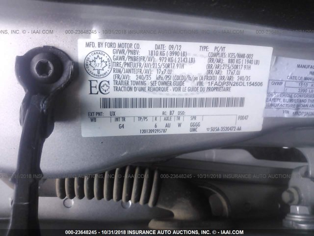 1FADP3N26DL154506 - 2013 FORD FOCUS TITANIUM SILVER photo 9