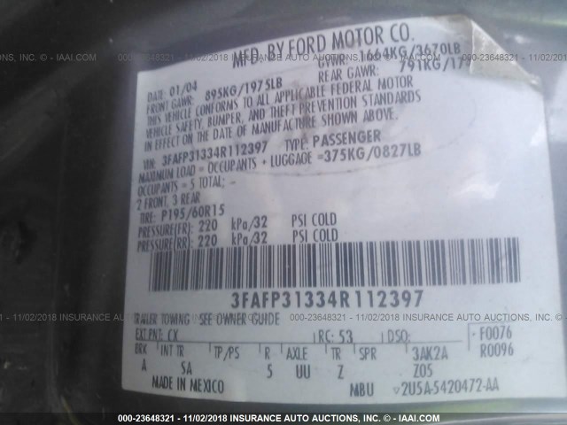 3FAFP31334R112397 - 2004 FORD FOCUS ZX3 GRAY photo 9