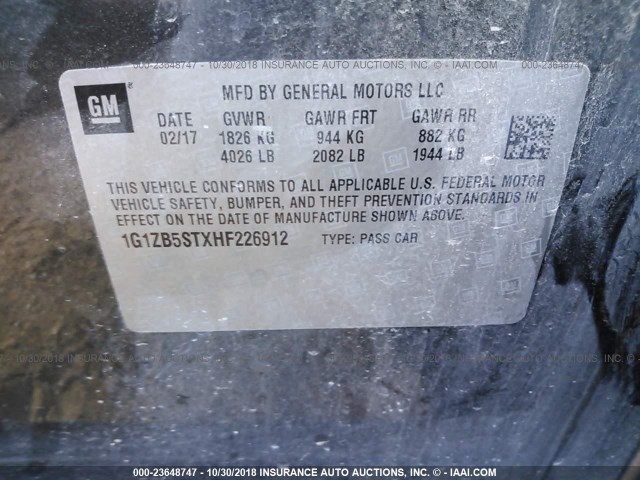 1G1ZB5STXHF226912 - 2017 CHEVROLET MALIBU LS 灰色 照片 9