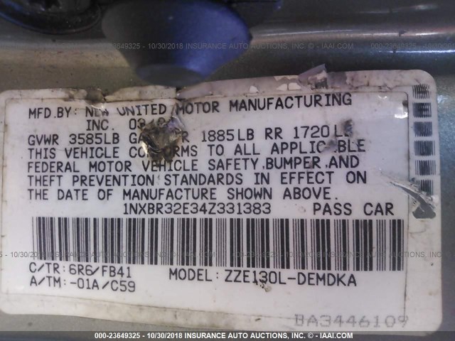 1NXBR32E34Z331383 - 2004 TOYOTA COROLLA CE/LE/S GRAY photo 9