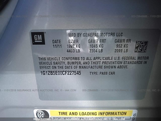 1G1ZB5E00CF227545 - 2012 CHEVROLET MALIBU LS 金色 照片 9