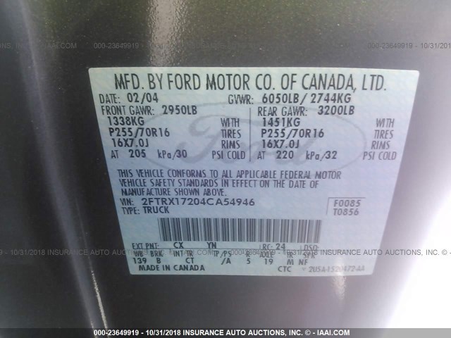 2FTRX17204CA54946 - 2004 FORD F-150 HERITAGE CLASSIC GRAY photo 9
