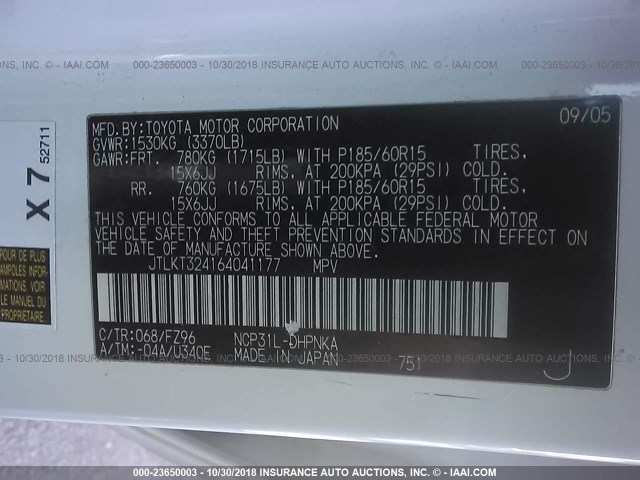 JTLKT324164041177 - 2006 TOYOTA SCION XB Ақ фото 9