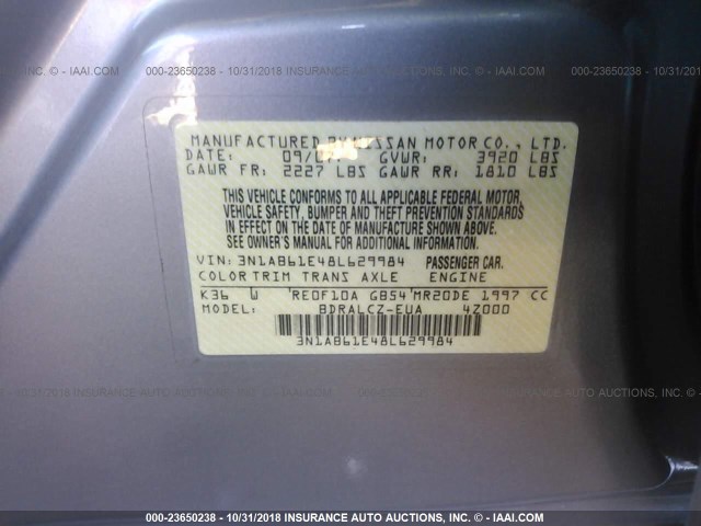 3N1AB61E48L629984 - 2008 NISSAN SENTRA 2.0/2.0S/2.0SL 灰色 照片 9