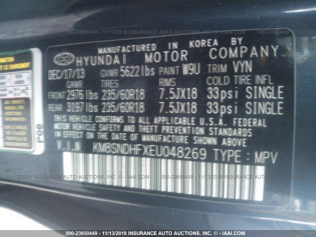 KM8SNDHFXEU048269 - 2014 HYUNDAI SANTA FE GLS BLUE photo 8