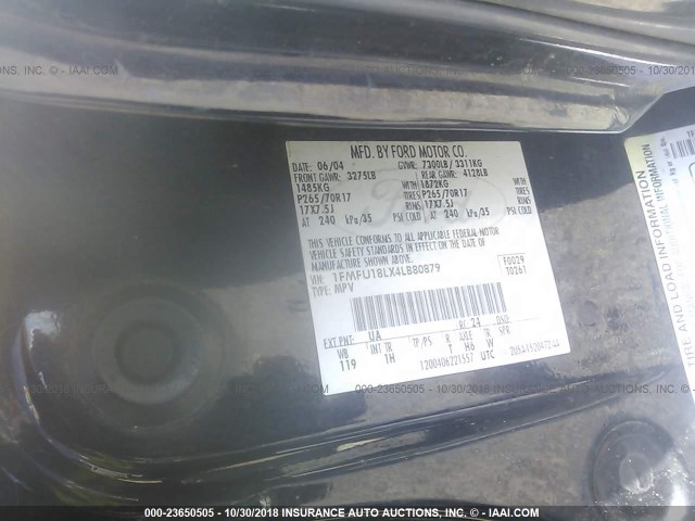 1FMFU18LX4LB80879 - 2004 FORD EXPEDITION EDDIE BAUER BLACK photo 9