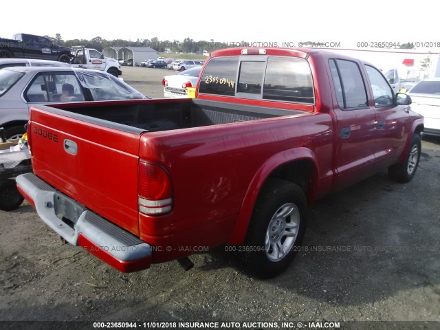 1B7HL38N32S541692 - 2002 DODGE DAKOTA QUAD SPORT/QUAD R/T RED photo 4