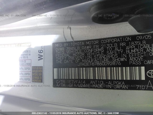 JTKDE167860092876 - 2006 TOYOTA SCION TC Gümüş foto 9