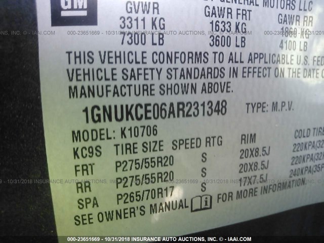 1GNUKCE06AR231348 - 2010 CHEVROLET TAHOE K1500 LTZ GRAY photo 9