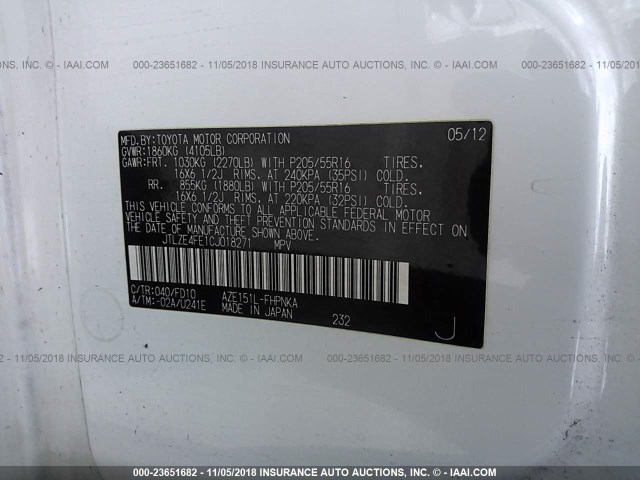 JTLZE4FE1CJ018271 - 2012 TOYOTA SCION XB Ağ foto 9