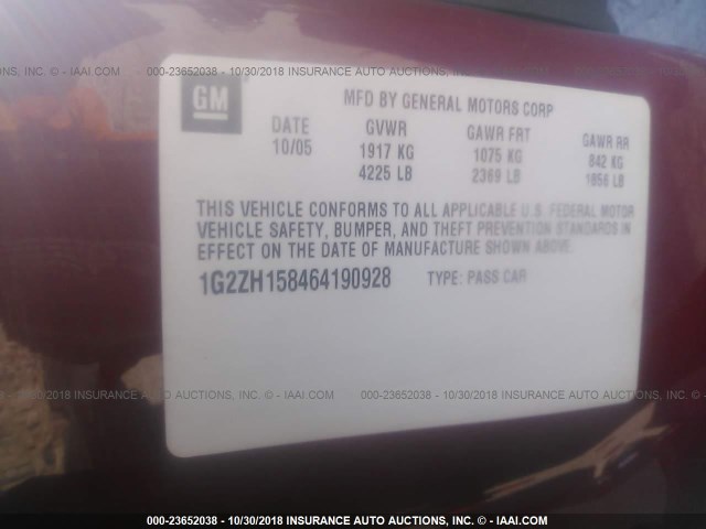 1G2ZH158464190928 - 2006 PONTIAC G6 GT RED photo 9