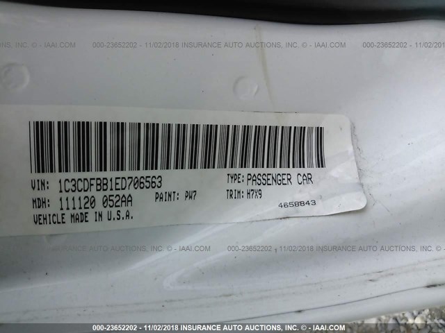 1C3CDFBB1ED706563 - 2014 DODGE DART SXT WHITE photo 9