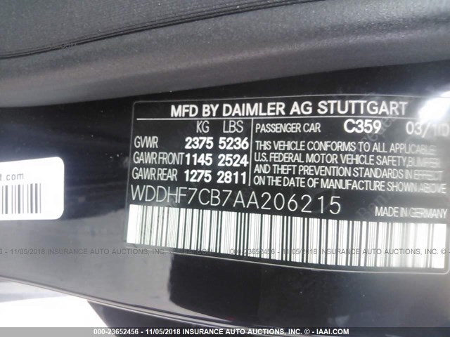 WDDHF7CB7AA206215 - 2010 MERCEDES-BENZ E 550 BLUE photo 9