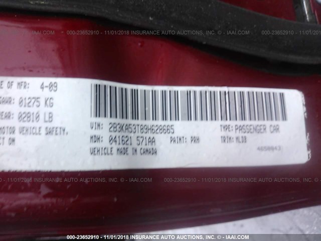 2B3KA53T89H628665 - 2009 DODGE CHARGER R/T RED photo 9