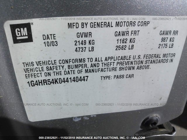 1G4HR54K044140447 - 2004 BUICK LESABRE LIMITED SILVER photo 9
