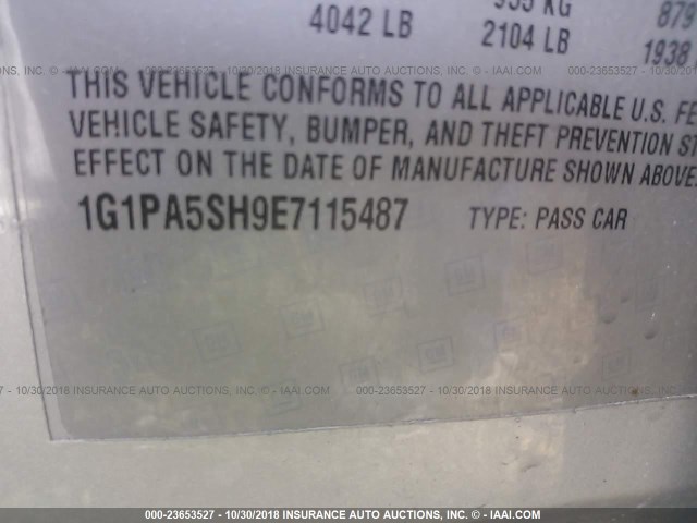 1G1PA5SH9E7115487 - 2014 CHEVROLET CRUZE LS SILVER photo 9