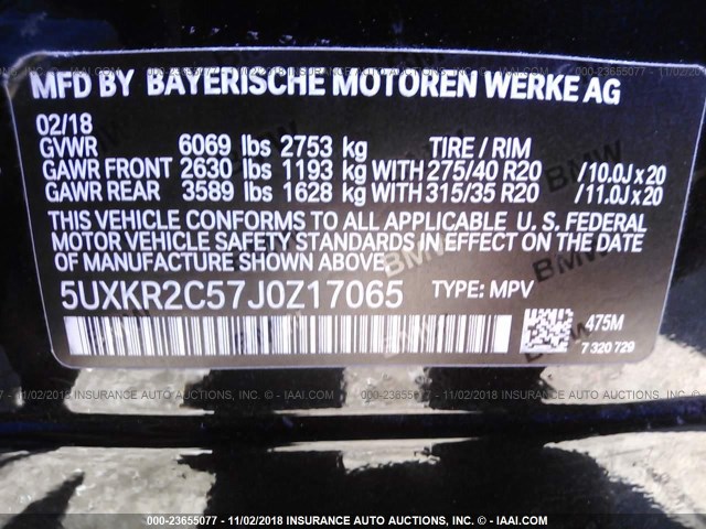 5UXKR2C57J0Z17065 - 2018 BMW X5 SDRIVE35I BLACK photo 9