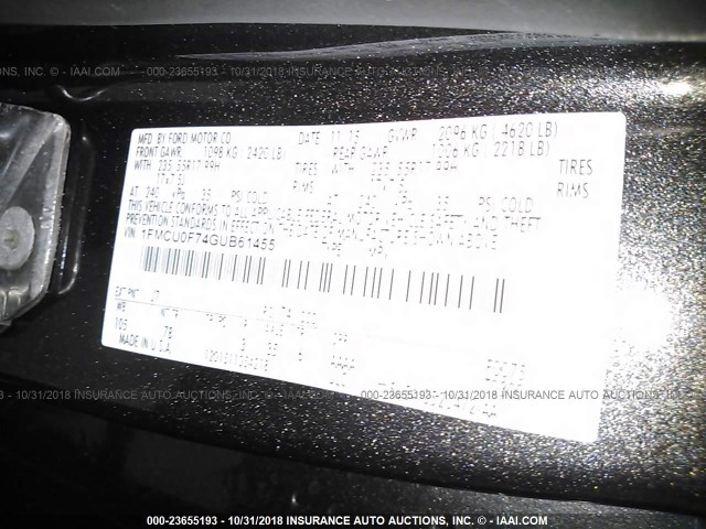 1FMCU0F74GUB61455 - 2016 FORD ESCAPE S GRAY photo 9