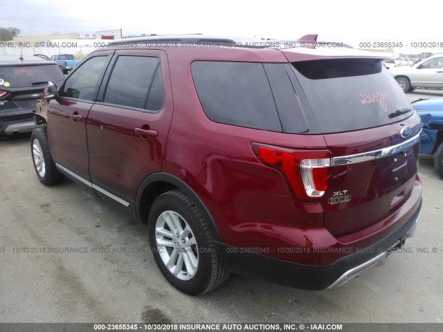 1FM5K7D80HGD40742 - 2017 FORD EXPLORER XLT MAROON photo 3