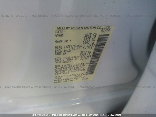 1N6BA1F42JN517176 - 2018 NISSAN TITAN XD SL/PRO-4X/PLAT RESERVE WHITE photo 9