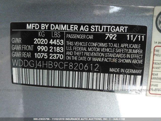 WDDGJ4HB9CF820612 - 2012 MERCEDES-BENZ C 250 SILVER photo 9