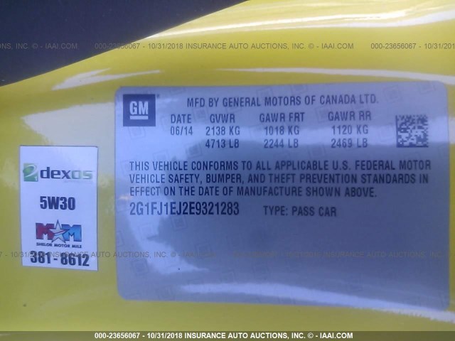 2G1FJ1EJ2E9321283 - 2014 CHEVROLET CAMARO SS YELLOW photo 9