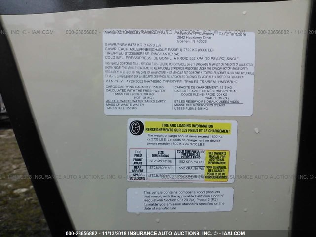 4YDF30521HA740980 - 2017 KEYS TONE  CREAM photo 9